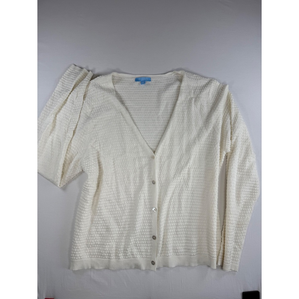 Draper‎ James RSVP Womens XL Cream White Textured Knit V-Neck Cardigan Sweater